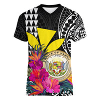 Kakau Tribal Hawaiian Kanaka Maoli Women V Neck T Shirt LT9 - Polynesian Pride