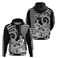 Aloha Hula Girl Hawaiian Tribal and Simple Kakau Hoodie LT9 Pullover Hoodie Black - Polynesian Pride