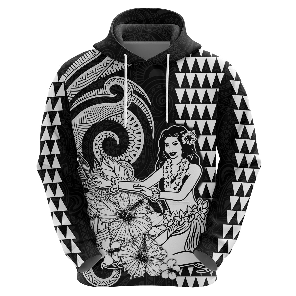 Aloha Hula Girl Hawaiian Tribal and Simple Kakau Hoodie LT9 Zip Hoodie Black - Polynesian Pride