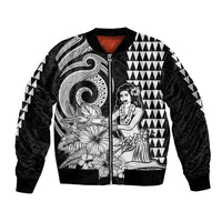Aloha Hula Girl Hawaiian Tribal and Simple Kakau Sleeve Zip Bomber Jacket LT9 Unisex Black - Polynesian Pride