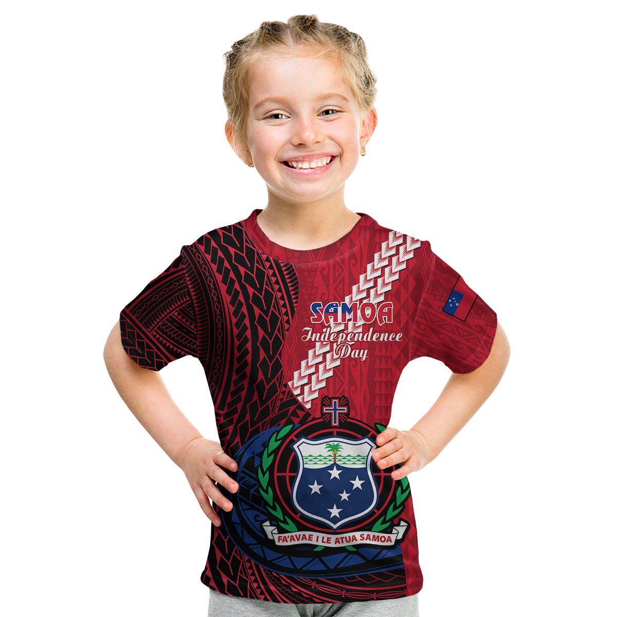 Samoa Kid T Shirt Happy Independence Day Samoan Red Pattern LT14 Youth XL Size14 - Polynesian Pride