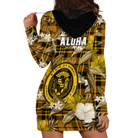 Hawaii State Hoodie Dress Tropical Flowers Mix Tartan Gold Version LT14 - Polynesian Pride