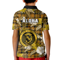 Hawaii State Kid Polo Shirt Tropical Flowers Mix Tartan Gold Version LT14 - Polynesian Pride