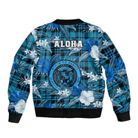 Hawaii State Bomber Jacket Tropical Flowers Mix Tartan Blue Version LT14 - Polynesian Pride