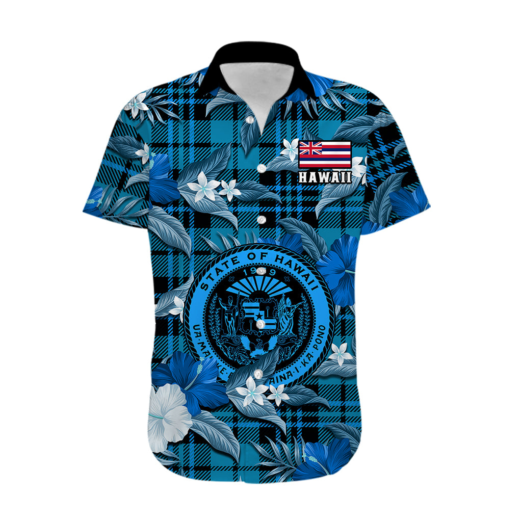 Hawaii State Hawaiian Shirt Tropical Flowers Mix Tartan Blue Version LT14 - Polynesian Pride