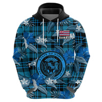 Custom Hawaii State Hoodie Tropical Flowers Mix Tartan Blue Version LT14 Zip Hoodie Blue - Polynesian Pride