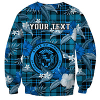 (Custom Personalised) Hawaii State Sweatshirt Tropical Flowers Mix Tartan Blue Version LT14 - Polynesian Pride