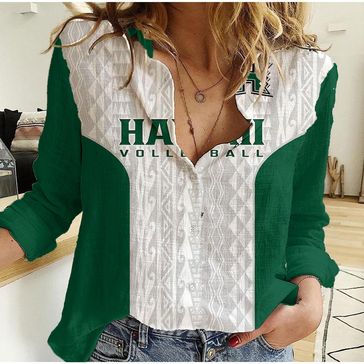 (Custom Text And Number) Hawaii Volleyball Women Casual Shirt Hawaiian Kakau White Style LT14 Female White - Polynesian Pride