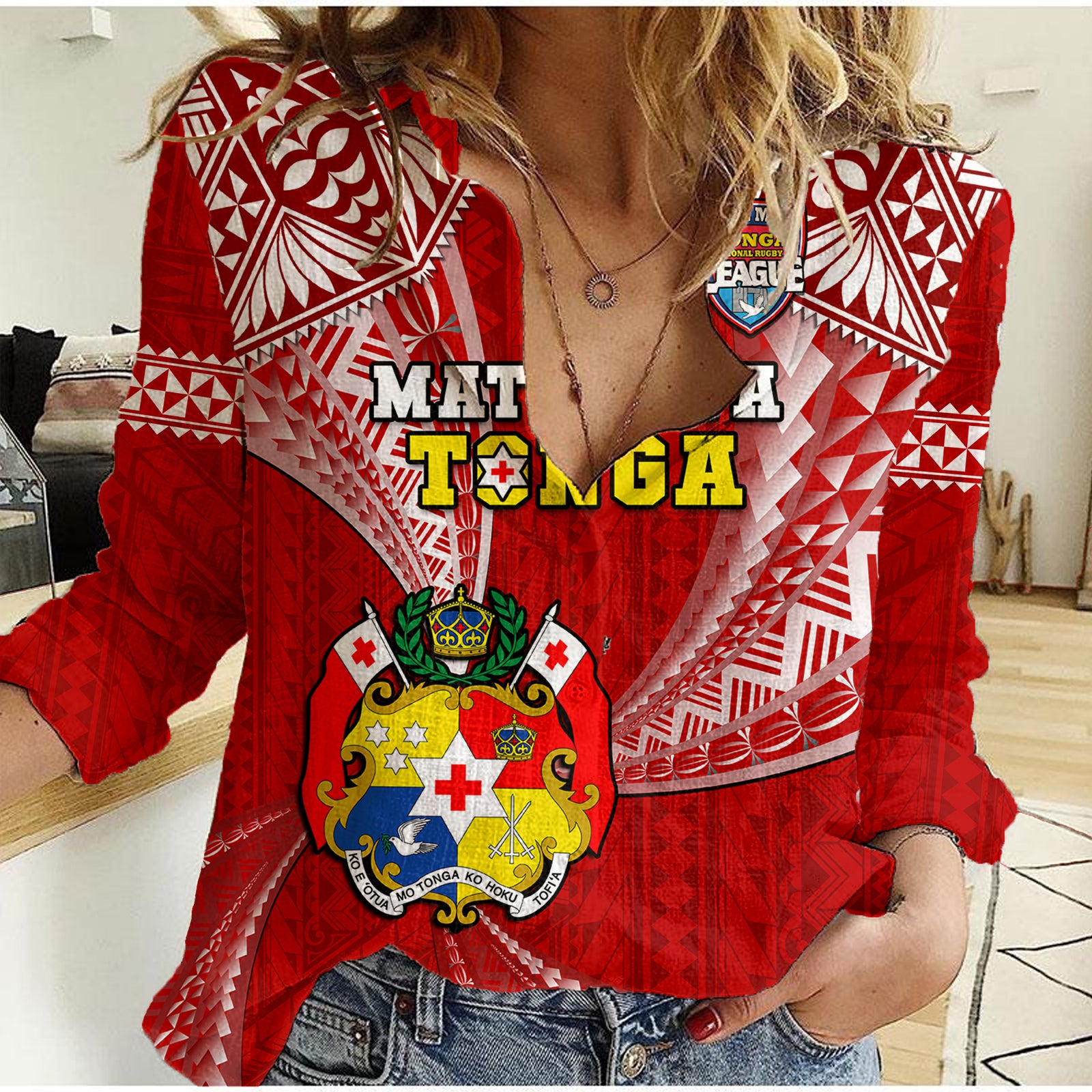 Tonga Rugby Women Casual Shirt Mate Maa Tonga Pacific Tongan Ngatu LT14 Female Red - Polynesian Pride