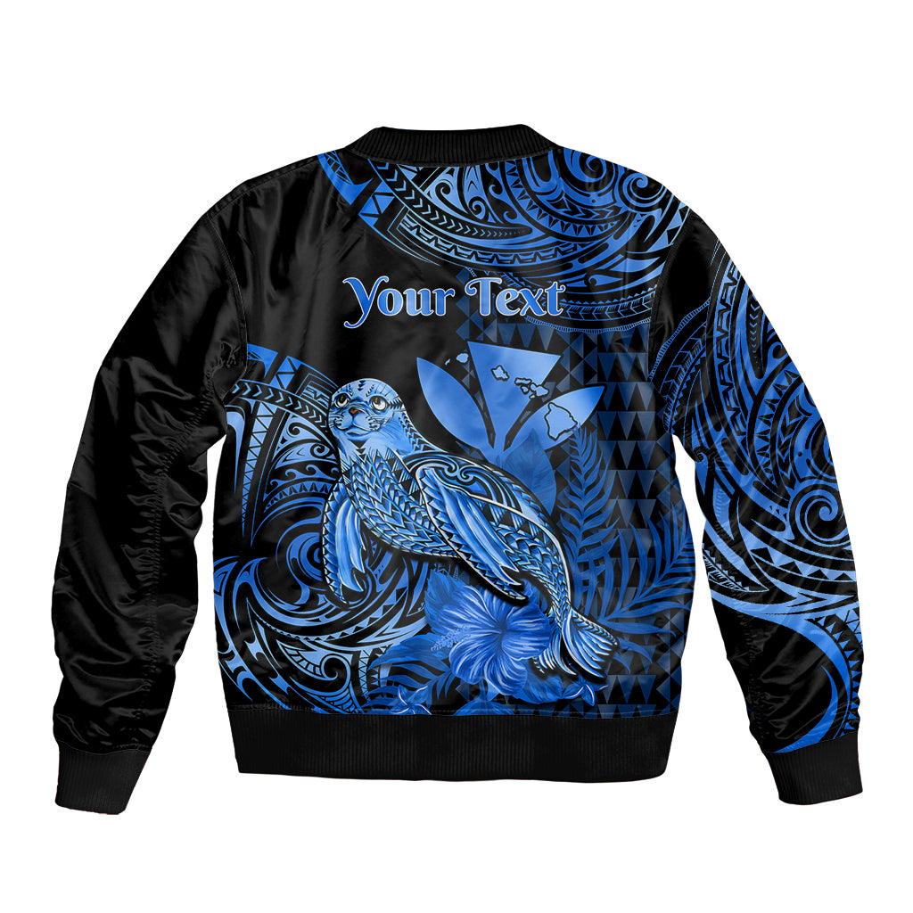 (Custom Personalised) Hawaii Monk Seal Bomber Jacket Polynesian Kakau With Kanaka Blue LT14 - Polynesian Pride