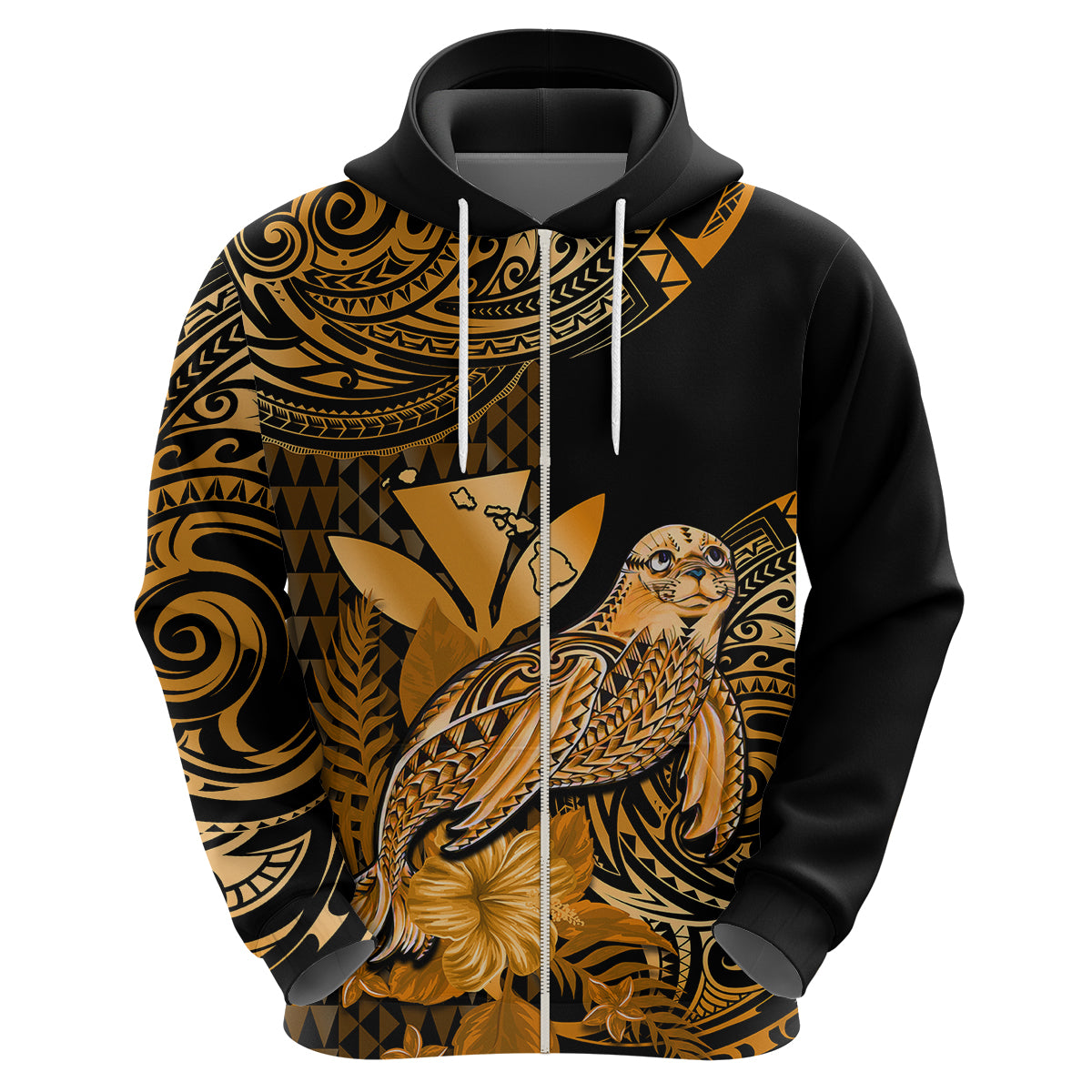 Custom Hawaii Monk Seal Hoodie Polynesian Kakau With Kanaka Gold LT14 - Polynesian Pride