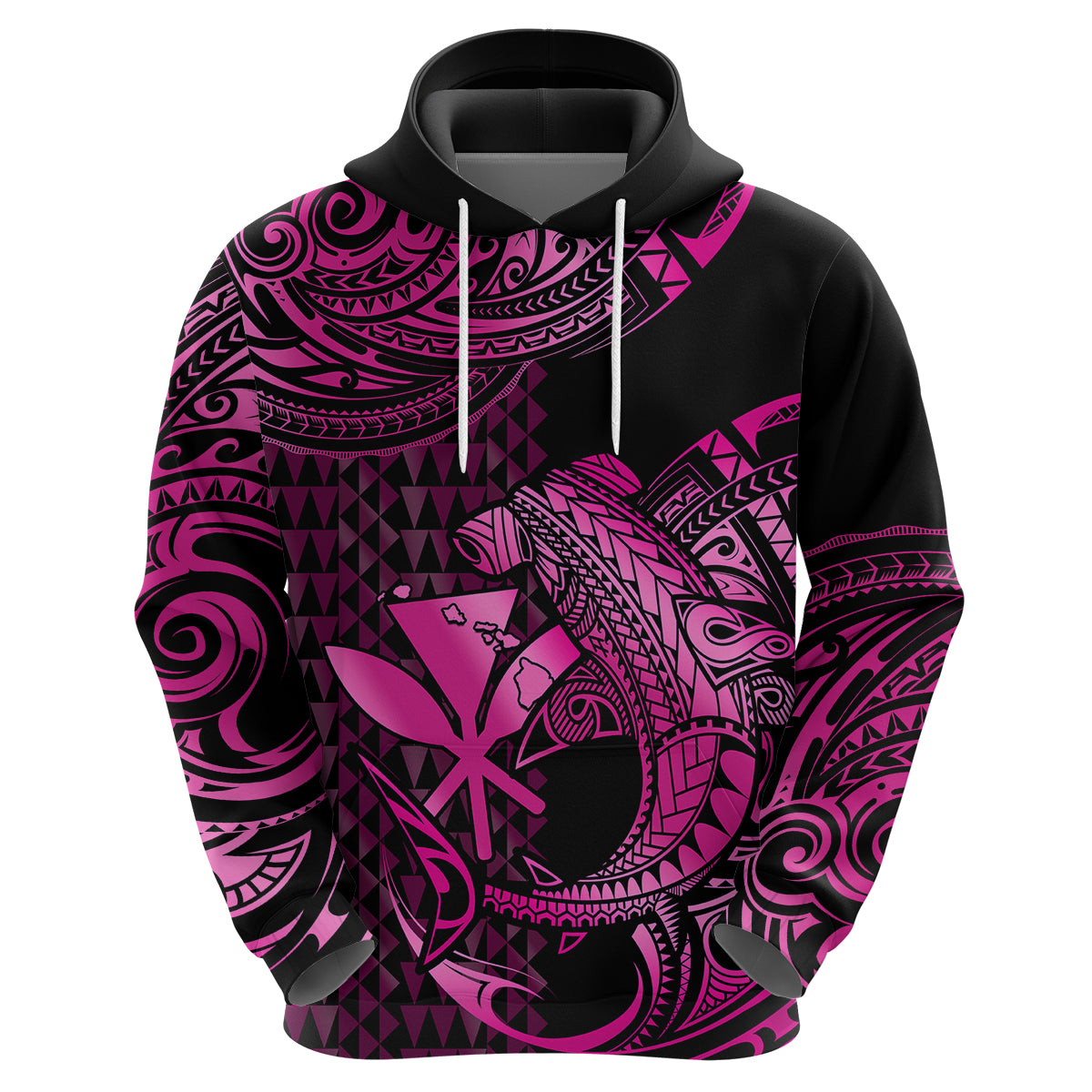 Custom Hawaii Hammerhead Shark Hoodie Polynesian Kakau With Kanaka Pink LT14 Zip Hoodie Pink - Polynesian Pride