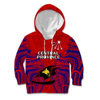 Papua New Guinea Kid Hoodie Central Province Mix Coat Of Arms Polynesian Art LT14 Hoodie Red - Polynesian Pride