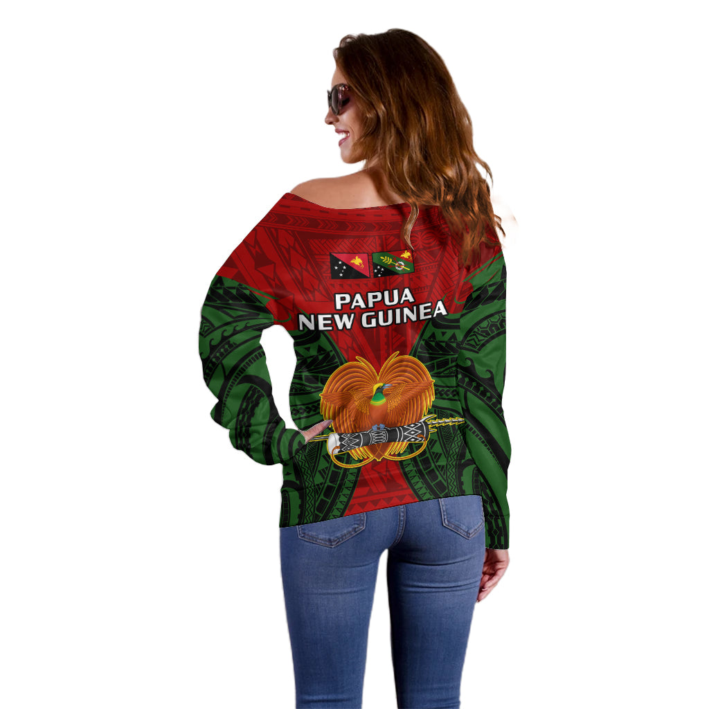 Papua New Guinea Off Shoulder Sweater Chimbu Province Mix Coat Of Arms Polynesian Art LT14 - Polynesian Pride