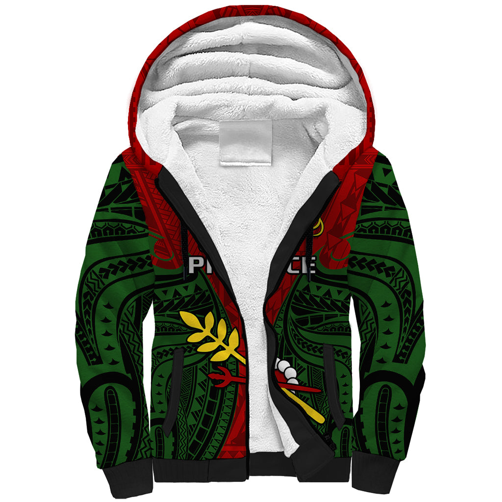 (Custom Personalised) Papua New Guinea Sherpa Hoodie Chimbu Province Mix Coat Of Arms Polynesian Art LT14 Unisex Red - Polynesian Pride