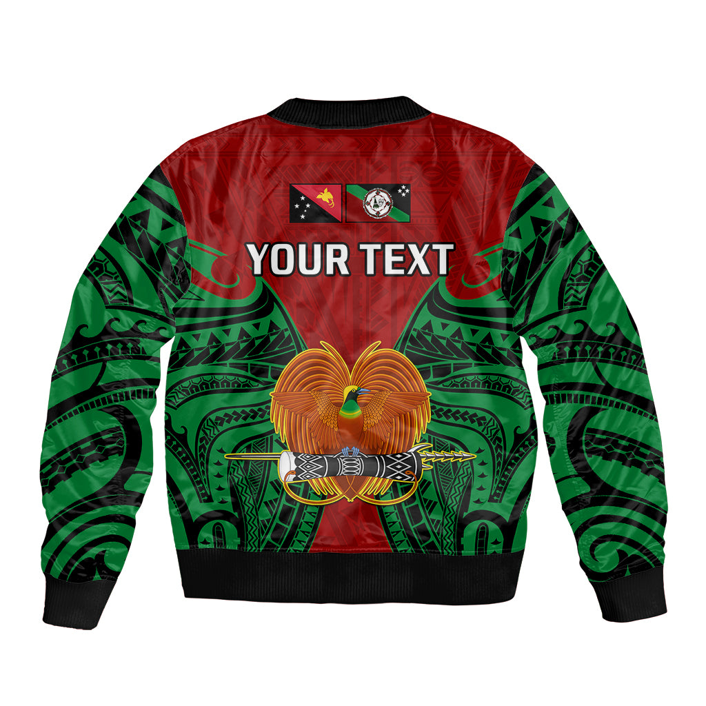 (Custom Personalised) Papua New Guinea Sleeve Zip Bomber Jacket East New Britain Province Mix Coat Of Arms Polynesian Art LT14 - Polynesian Pride