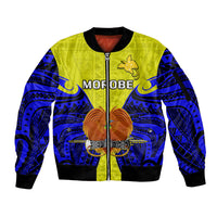 Papua New Guinea Sleeve Zip Bomber Jacket Morobe Province Mix Coat Of Arms Polynesian Art LT14 Unisex Yellow - Polynesian Pride