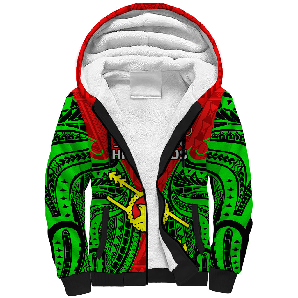 Papua New Guinea Sherpa Hoodie Southern Highlands Province Mix Coat Of Arms Polynesian Art LT14 Unisex Red - Polynesian Pride