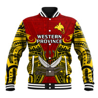 Papua New Guinea Baseball Jacket Western Province Mix Coat Of Arms Polynesian Art LT14 Unisex Red - Polynesian Pride