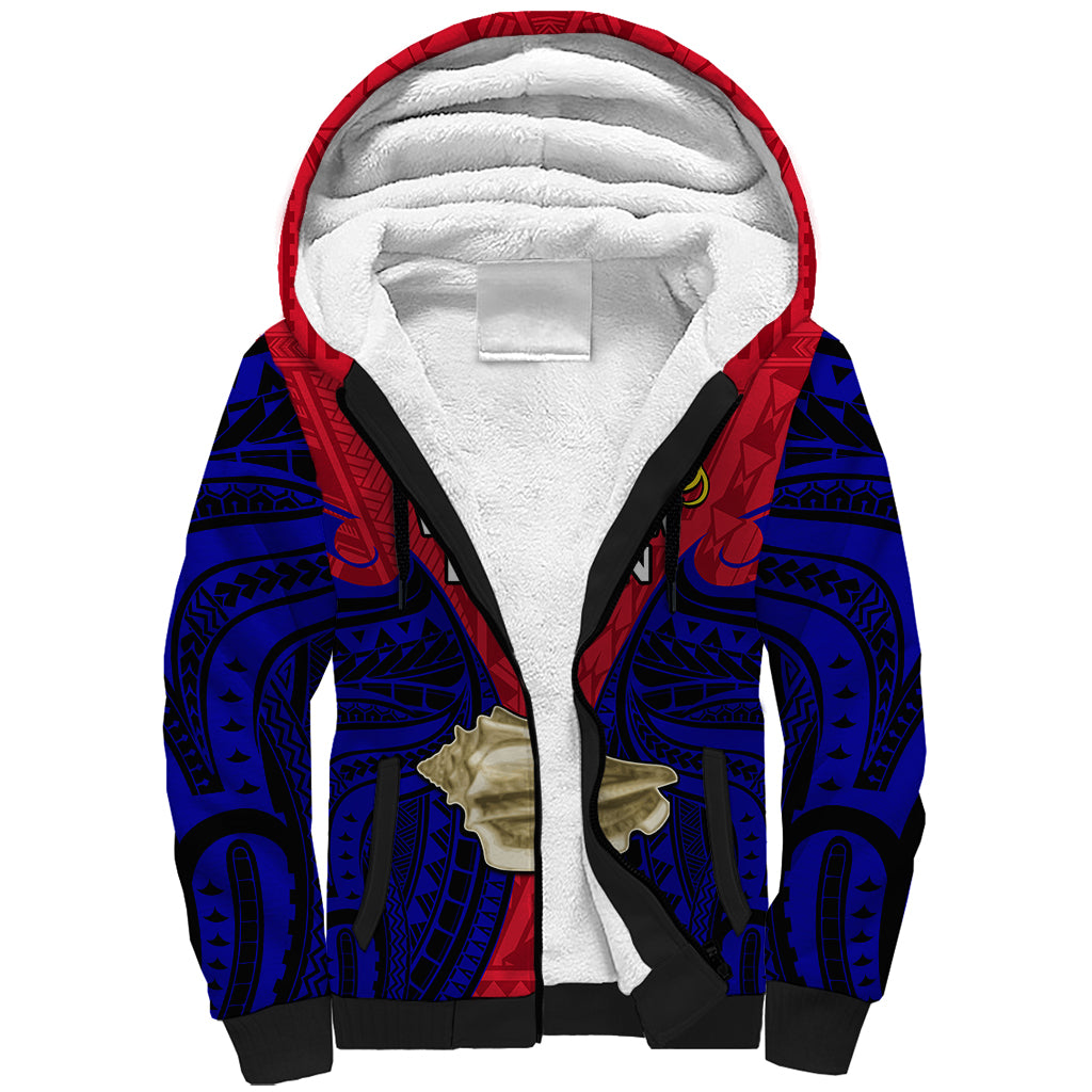 (Custom Personalised) Papua New Guinea Sherpa Hoodie West New Britain Province Mix Coat Of Arms Polynesian Art LT14 Unisex Red - Polynesian Pride