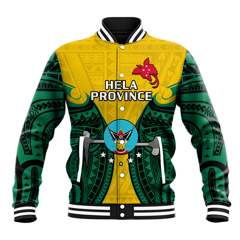 Papua New Guinea Baseball Jacket Hela Province Mix Coat Of Arms Polynesian Art LT14 Unisex Yellow - Polynesian Pride