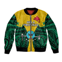 Papua New Guinea Bomber Jacket Hela Province Mix Coat Of Arms Polynesian Art LT14 Unisex Yellow - Polynesian Pride