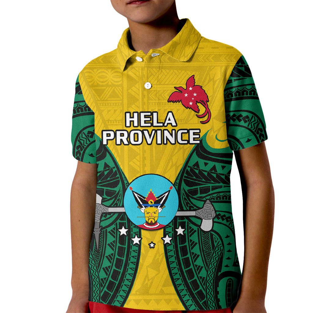 Papua New Guinea Kid Polo Shirt Hela Province Mix Coat Of Arms Polynesian Art LT14 Kid Yellow - Polynesian Pride