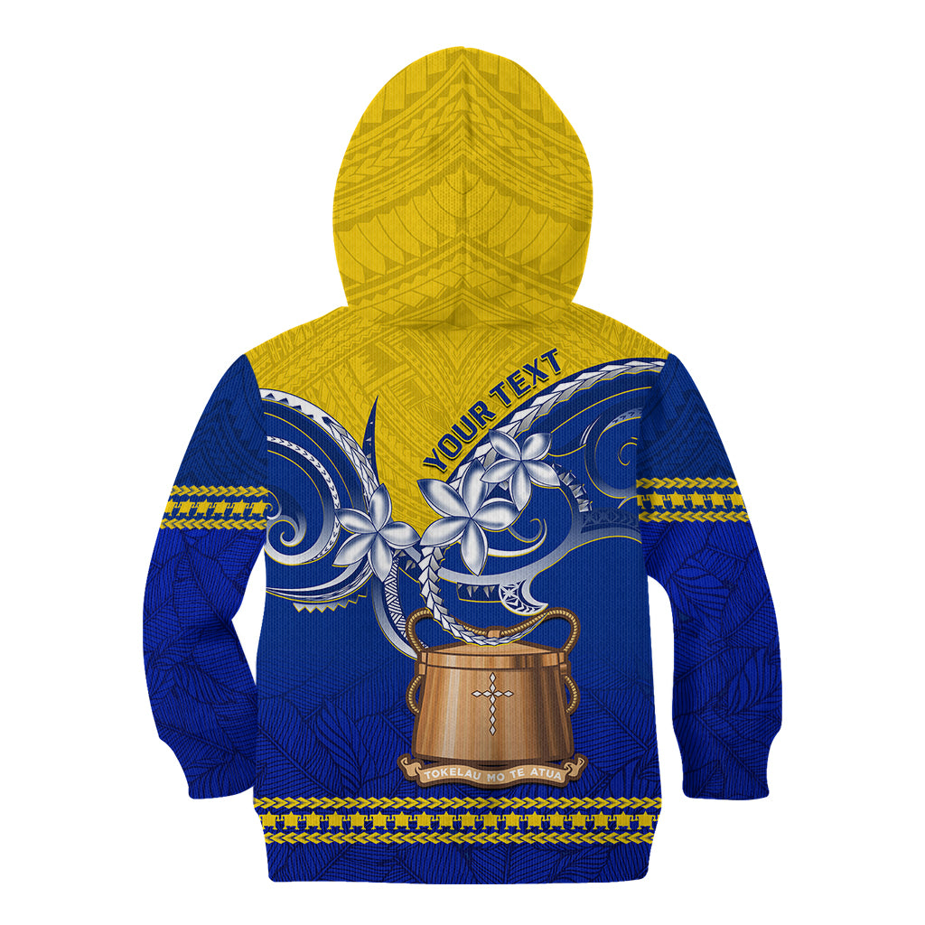 Personalised Tokelau Kid Hoodie Tokelauan Tatau Plumeria Special Style LT14 Zip Hoodie Blue - Polynesian Pride