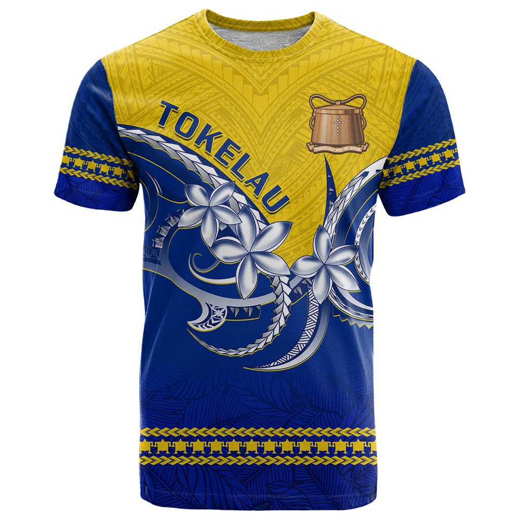 Personalised Tokelau T Shirt Tokelauan Tatau Plumeria Special Style LT14 Blue - Polynesian Pride