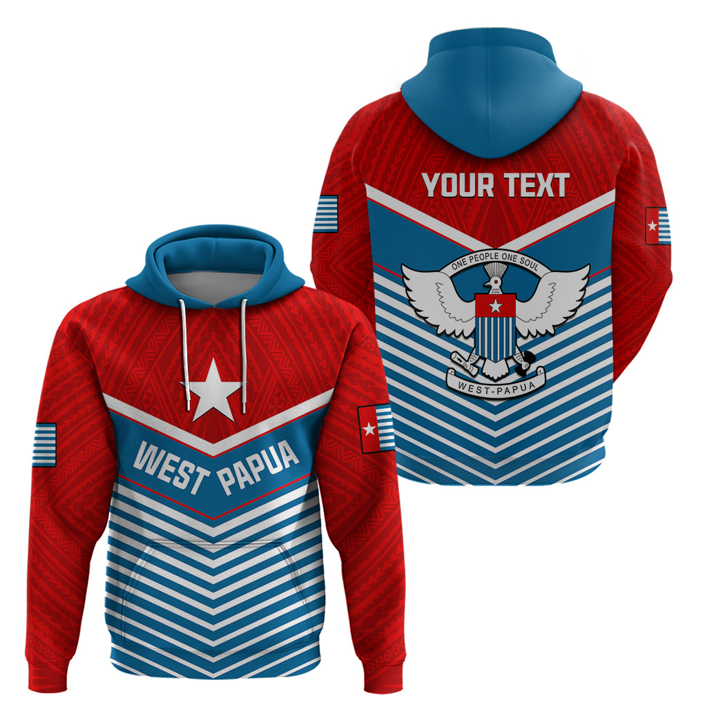 Custom West Papua Hoodie Coat of Arms and Morning Star Flag LT14 Pullover Hoodie Blue - Polynesian Pride