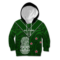 Aotearoa Rugby Kid Hoodie All Stars New Zealand Tiki Maori LT14 Green - Polynesian Pride