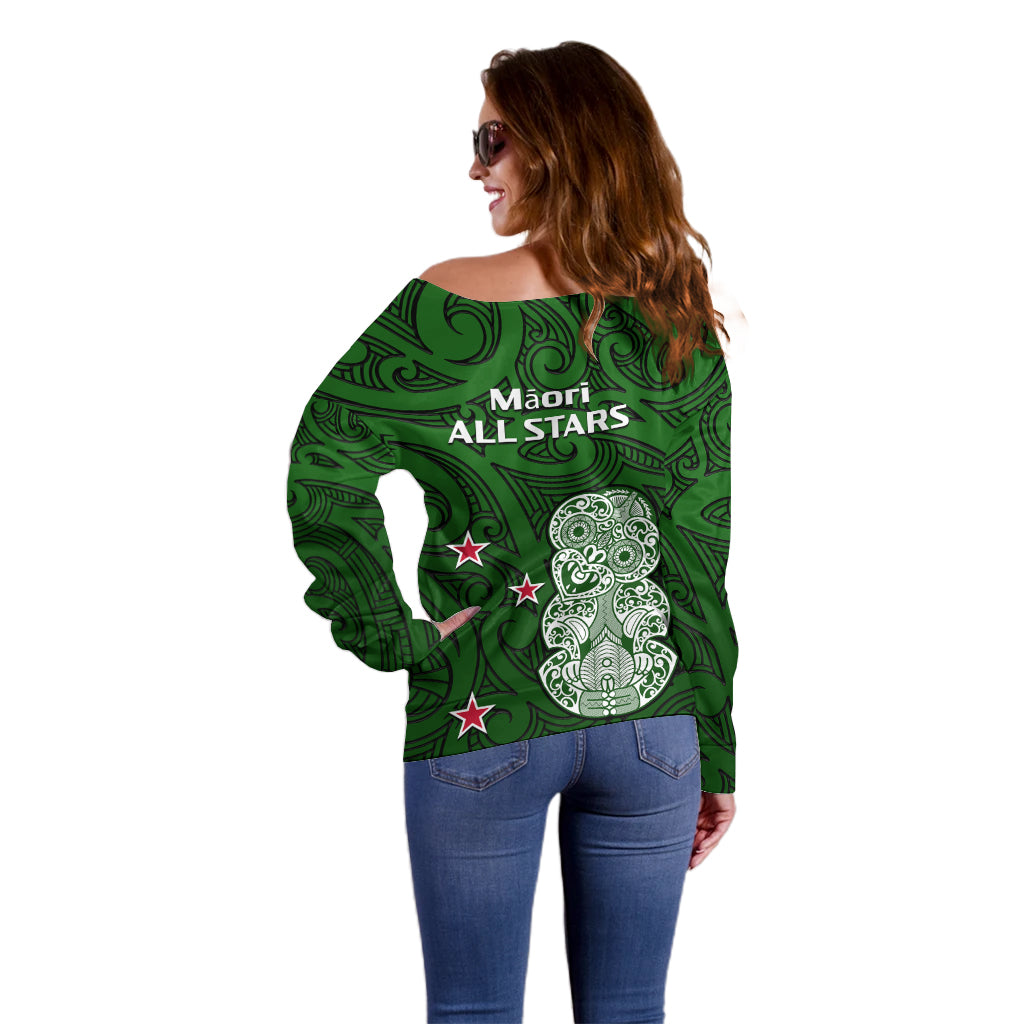 Aotearoa Rugby Off Shoulder Sweater All Stars New Zealand Tiki Maori LT14 - Polynesian Pride