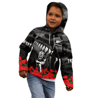 (Custom Text And Number) New Zealand ANZAC Rugby Kid Hoodie Silver Fern All Black Camouflage Mix Poppy LT14 - Polynesian Pride