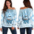 Fiji Tanoa Off Shoulder Sweater Kava Bowl Fijian Tapa Blue Pattern LT14 Women Blue - Polynesian Pride