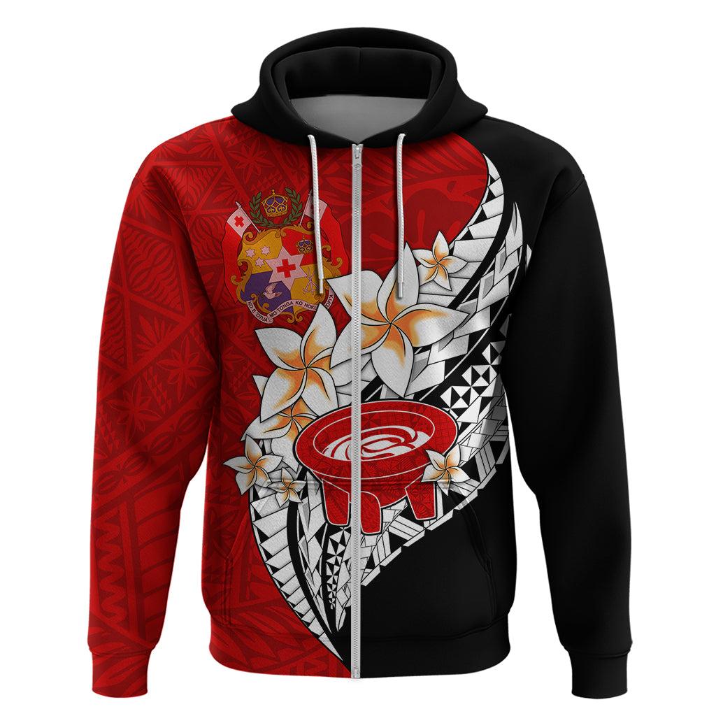Tonga Kava Bowl Hoodie Tongan Kupesi Ngatu Pattern Black LT14 - Polynesian Pride
