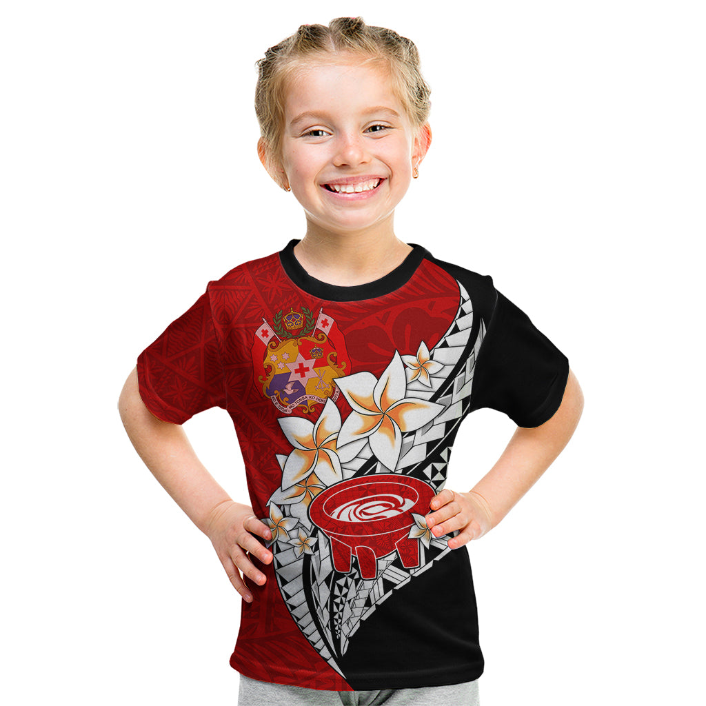 Tonga Kava Bowl Kid T Shirt Tongan Kupesi Ngatu Pattern Black LT14 Red - Polynesian Pride