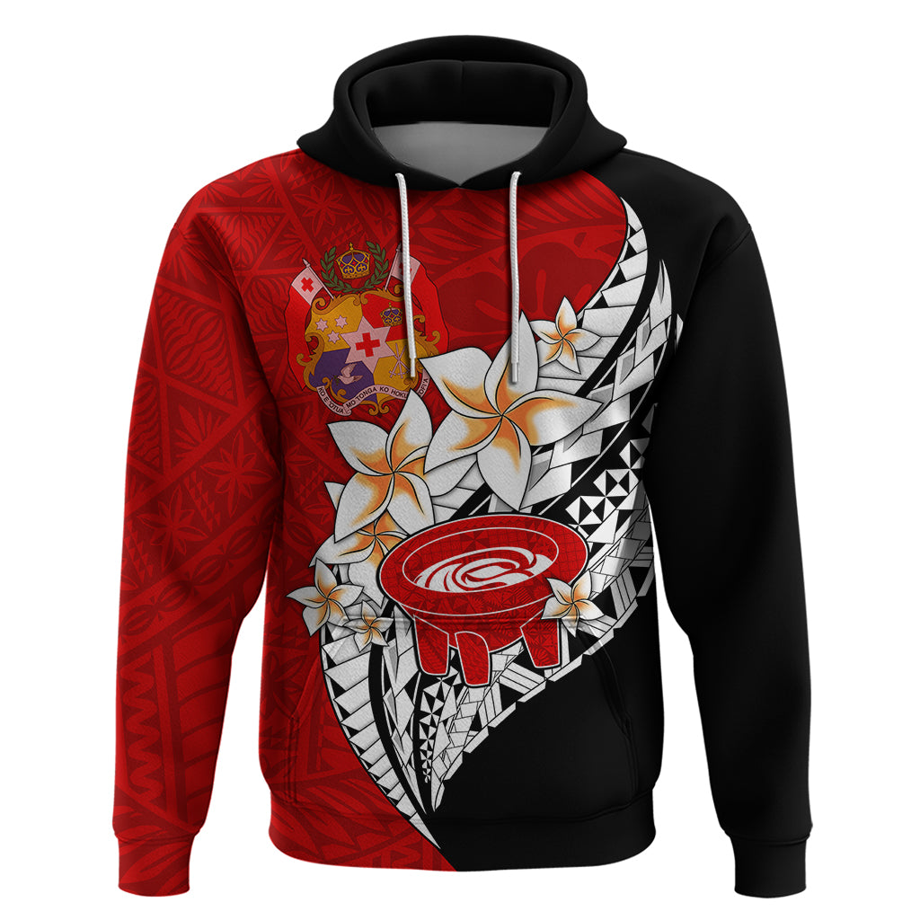 Custom Tonga Kava Bowl Hoodie Tongan Kupesi Ngatu Pattern Black LT14 - Polynesian Pride