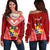 Tonga Heilala Flowers Off Shoulder Sweater Tongan Ngatu White Special Verison LT14 Women Red - Polynesian Pride