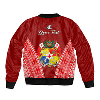 (Custom Personalised) Tonga Heilala Flowers Sleeve Zip Bomber Jacket Tongan Ngatu White Special Verison LT14 - Polynesian Pride