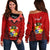 Tonga Heilala Flowers Off Shoulder Sweater Tongan Ngatu Black Special Verison LT14 Women Red - Polynesian Pride