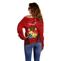 Tonga Heilala Flowers Off Shoulder Sweater Tongan Ngatu Black Special Verison LT14 - Polynesian Pride