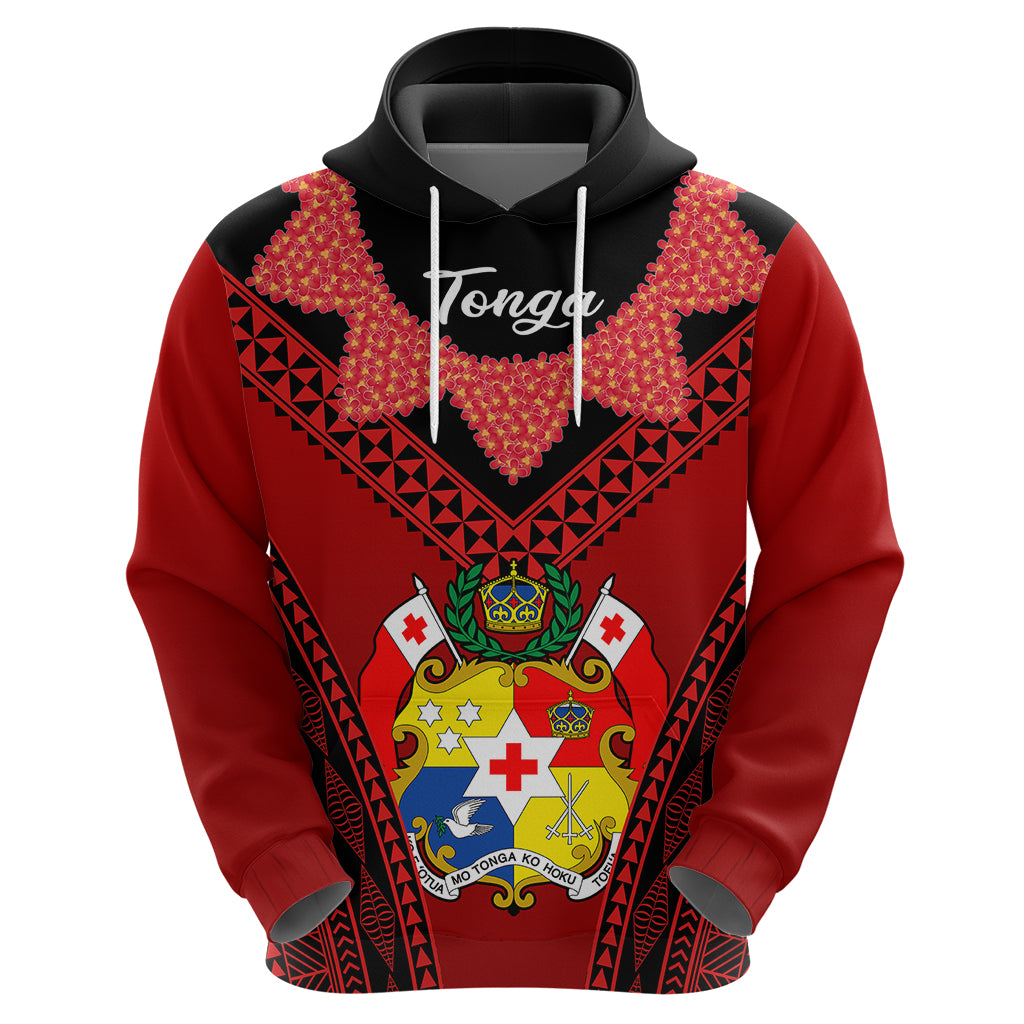 Custom Tonga Heilala Flowers Hoodie Tongan Ngatu Black Special Verison LT14 Zip Hoodie Red - Polynesian Pride