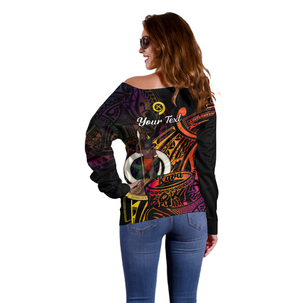 (Custom Personalised) Vanuatu Off Shoulder Sweater Kava Bowl Mix Polynesian Gradient Style LT14 - Polynesian Pride