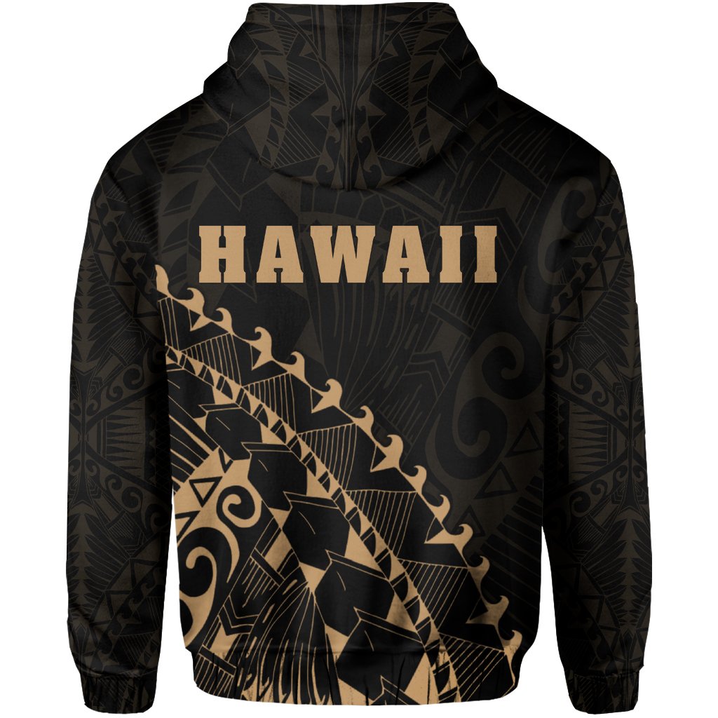 Hawaii Coat of Arms Zipper Hoodie (Gold) Turtle Style - Polynesian Pride