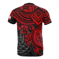 Tahiti T Shirt Tahiti Flag Polynesian Red Turtle Hibiscus - Polynesian Pride