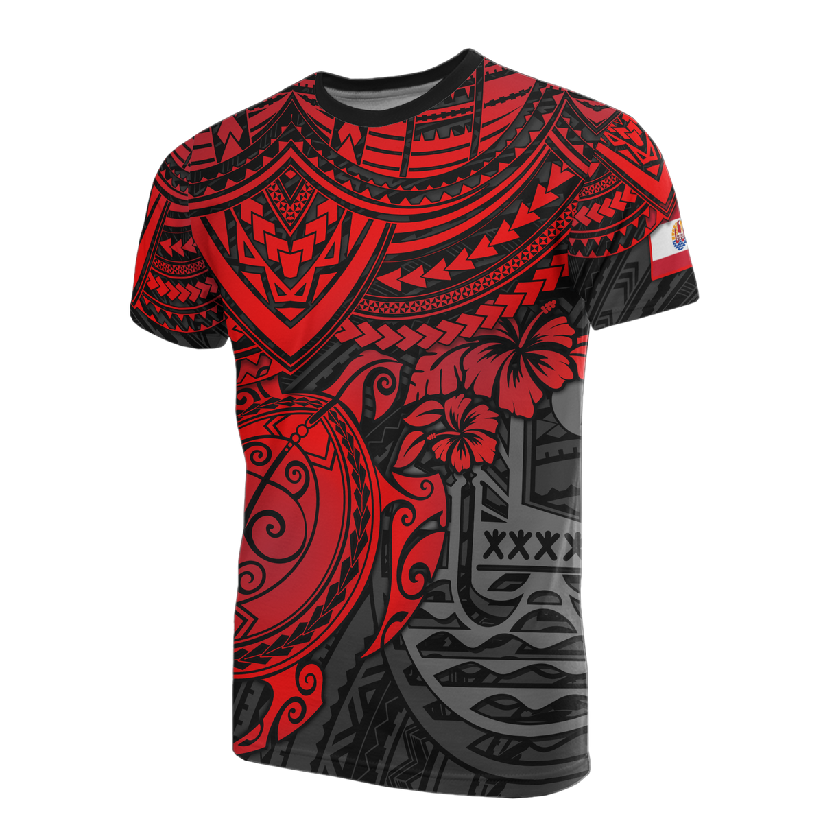 Tahiti T Shirt Tahiti Flag Polynesian Red Turtle Hibiscus Unisex RED - Polynesian Pride