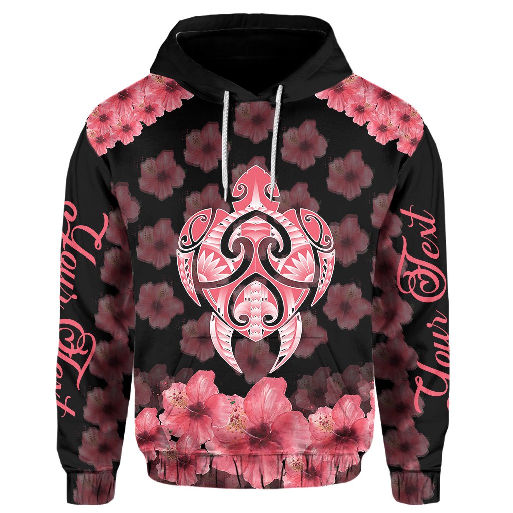 Custom Kanaka Turtle Hibiscus Hoodie Black Pink - Polynesian Pride