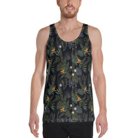 Tropical Leaves And Flowers In The Night Style Hawaii Men's Tank Top AH White - Polynesian Pride
