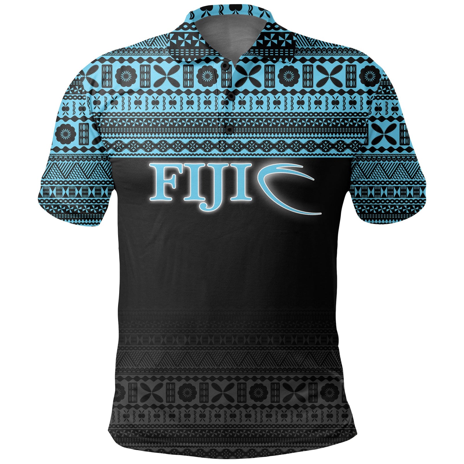 Fiji Polo Shirt Rugby Fijian Tapa Pattern Unisex Black - Polynesian Pride