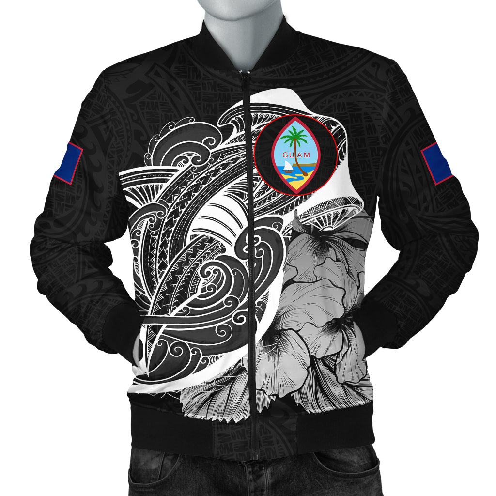 Guam Men's Bomber Jacket Shark Coat Of Arms Black Style LT6 Black - Polynesian Pride